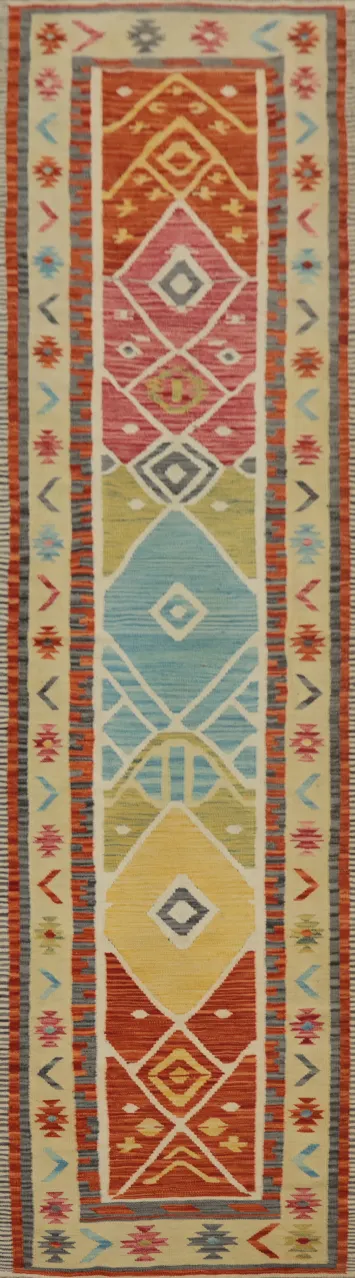 Vegetable Dye Kilim Handwoven Runner Rug 3x12