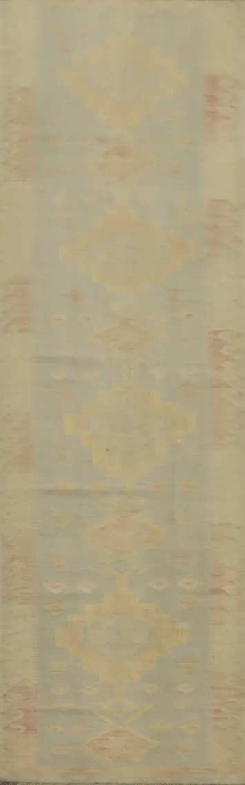 Mute Tone Kilim Vegetable Dye Runner Rug 3x12