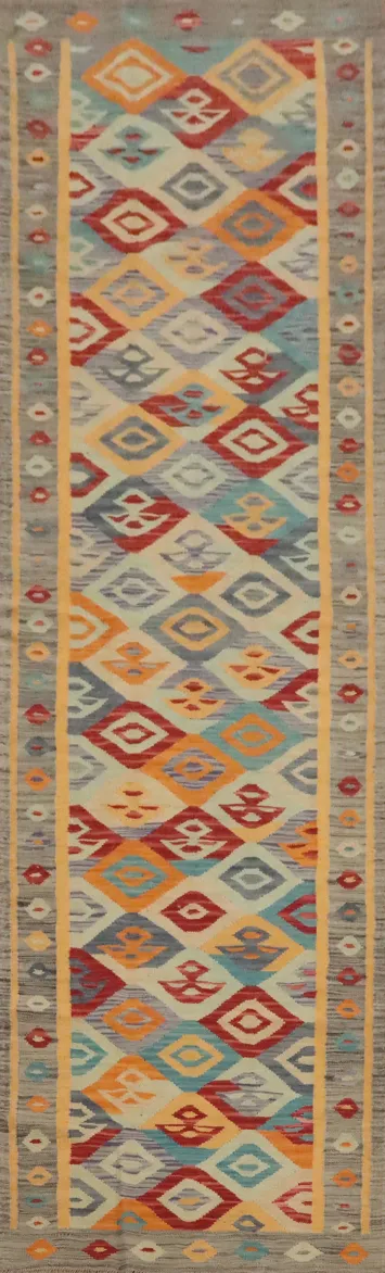 Tribal Wool Kilim Vegetable Dye Runner Rug 3x11