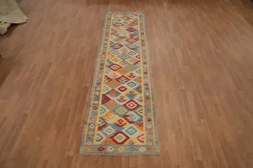 Tribal Wool Kilim Vegetable Dye Runner Rug 3x11