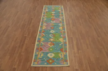 Vibrant Multicolor Geometric Kilim Runner Rug 3x10 Delight