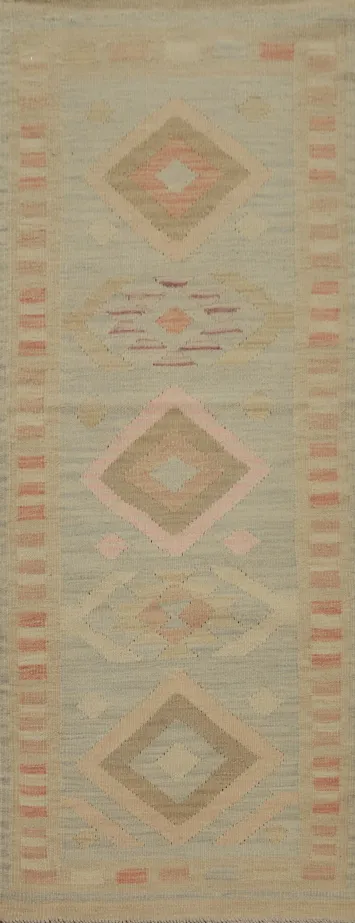 Muted Color Wool Kilim Handwoven Runner Rug 2x6