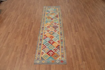 Vegetable Dye Wool Kilim Handwoven Runner Rug 3x9