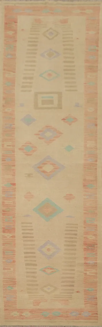 Vegetable Dye Wool Kilim Handwoven Runner Rug 3x12