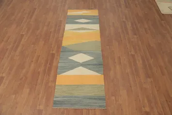 Vegetable Dye Kilim Modern Wool Runner Rug 2x8