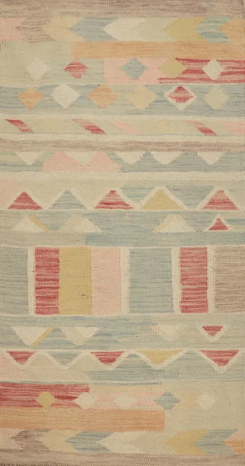 Nomadic Pastel Colored Kilim Rug 2x4 with Geometric Patterns
