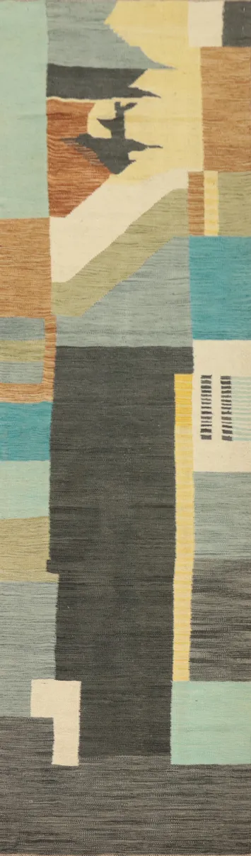 Modern Wool Kilim Handwoven Runner Rug 3x12