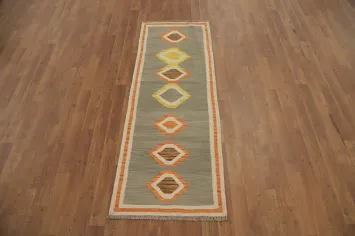 Geometric Pattern Kilim Rug 2x6 with Earthy Tones and Vibrant Accents