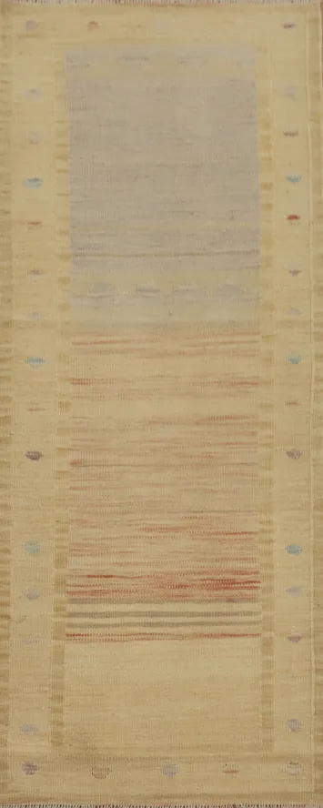 Elegant Neutral Kilim Runner Rug 2x6 with Subtle Color Highlights