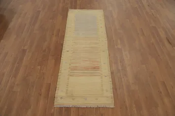 Elegant Neutral Kilim Runner Rug 2x6 with Subtle Color Highlights