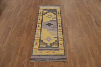 Geometric Wool Kilim Vegetable Dye Runner Rug 2x6