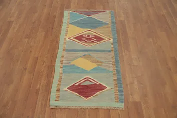 Geometric Wool Kilim Handwoven Rug 2x4