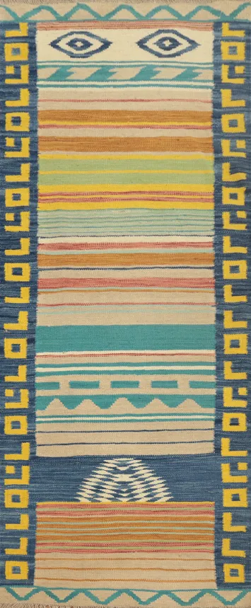 Southwestern Kilim Runner Rug 2x6 with Bold Geometric Patterns