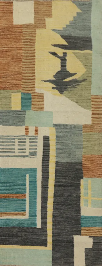 Contemporary Wool Abstract Kilim Runner Rug 2x6