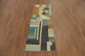 Contemporary Wool Abstract Kilim Runner Rug 2x6