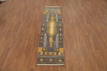 Capture Artistry with a Geometric Kilim Runner Rug 2x8 in Muted Tones