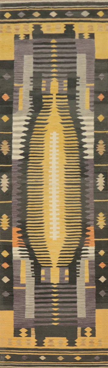 Artistic Kilim Runner 3x12 with Bold Symmetrical Patterns