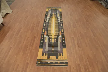 Artistic Kilim Runner 3x12 with Bold Symmetrical Patterns