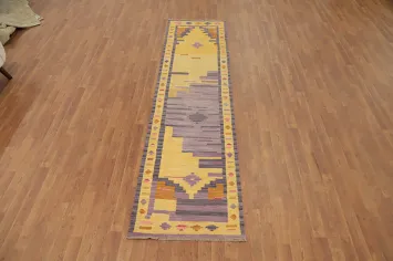 Vibrant Geometric Wool Kilim Runner Rug 2x10
