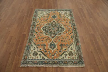 Floral Wool Orange Tabriz Persian Rug 3x5