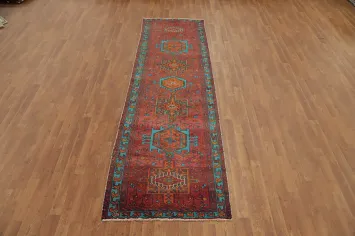 Geometric Wool Heriz Persian Runner Rug 3x10