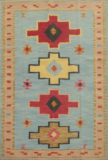 Geometric Blue Kilim Handwoven Rug 5x7