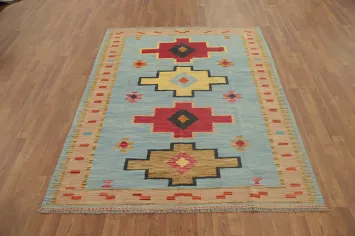 Geometric Blue Kilim Handwoven Rug 5x7