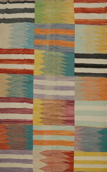 Striped Geometric Kilim Vegetable Dye Rug 5x6