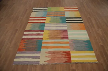Striped Geometric Kilim Vegetable Dye Rug 5x6