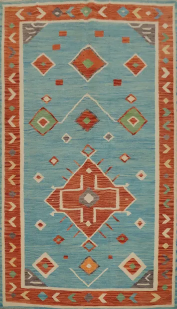 Vegetable Dye Blue Kilim Handwoven Area Rug 5x8