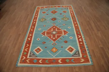 Vegetable Dye Blue Kilim Handwoven Area Rug 5x8