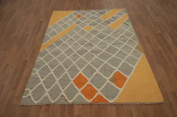 Geometric Trellis Kilim Vegetable Dye Rug 5x7
