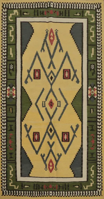 Geometric Kilim Vegetable Dye Wool Rug 4x7