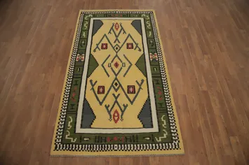 Geometric Kilim Vegetable Dye Wool Rug 4x7