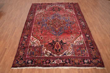 Vegetable Dye Wool Geometric Heriz Persian Area Rug 8x12