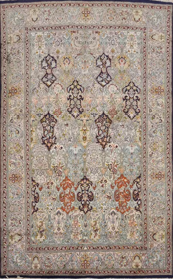 Vintage Silk Kashmir Handmade Wool Area Rug 6x10