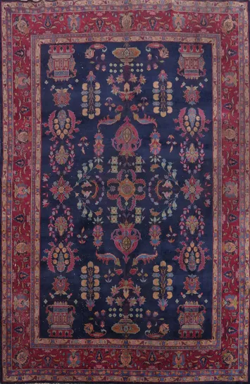 Antique Vegetable Dye Sarouk Persian Area Rug 9x11