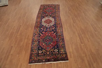 Blue Geometric Ardebil Persian Runner Rug 4x11