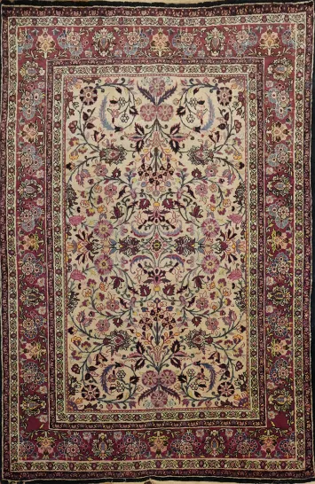 Vegetable Dye Floral Mashad Persian Rug 5x6