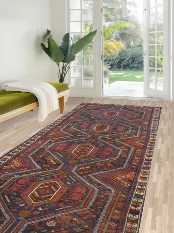 Antique Vegetable Dye Shiraz Persian Runner Rug 4x12