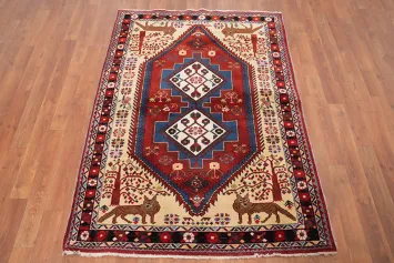 Animals Wool Vegetable Dye Ardebil Persian Rug 4x5