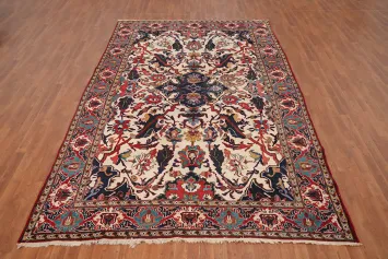 Vintage Floral Ivory Tabriz Persian Area Rug 7x11