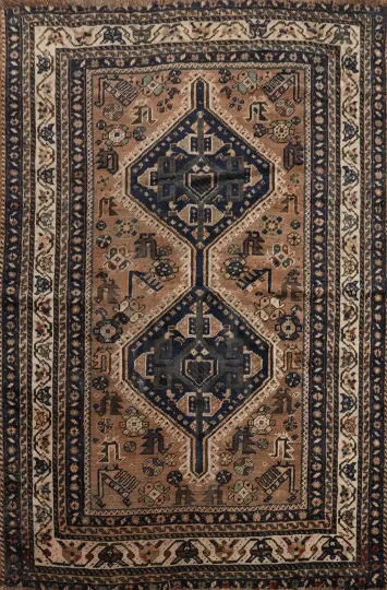 Antique Vegetable Dye Qashqai Persian Rug 4x5