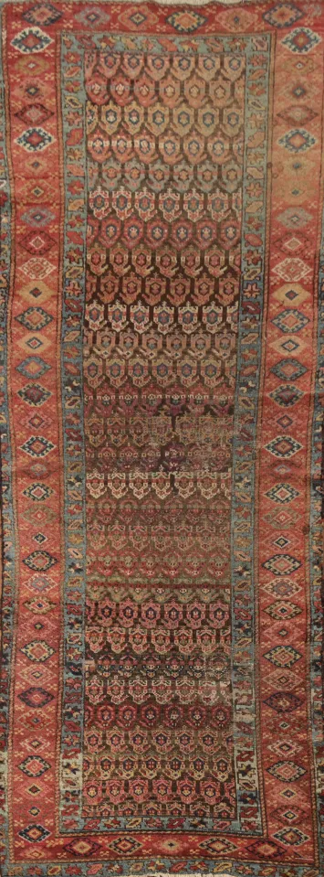 Pre-1900 Antique Vegetable Dye Malayer Persian Runner Rug 3x9