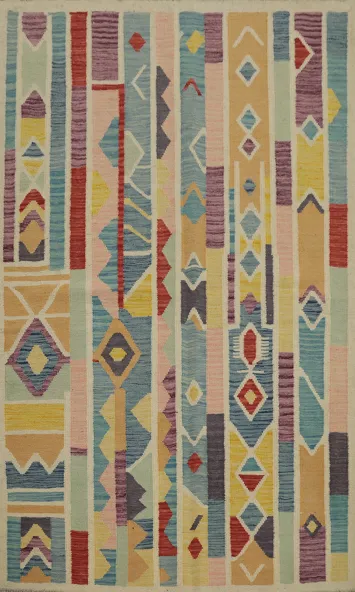 Vegetable Dye Wool Kilim Handwoven Rug 4x6