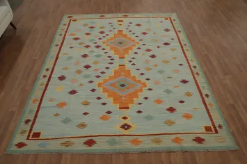 Vegetable Dye Blue Kilim Flat Weave Area Rug 8x10
