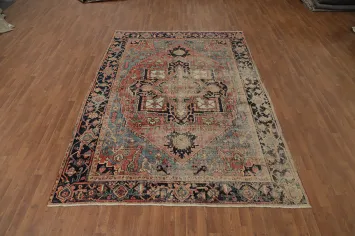 Pre-1900 Vegetable Dye Heriz Serapi Persian Area Rug 7x10