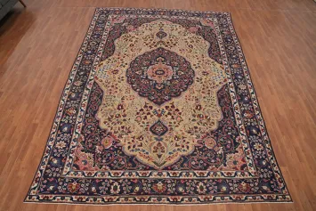 Antique Vegetable Dye Mashad Persian Area Rug 9x12