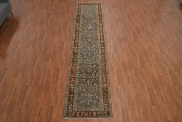 Pre-1900 Vegetable Dye Heriz Bakhshayesh Persian Runner Rug 3x15