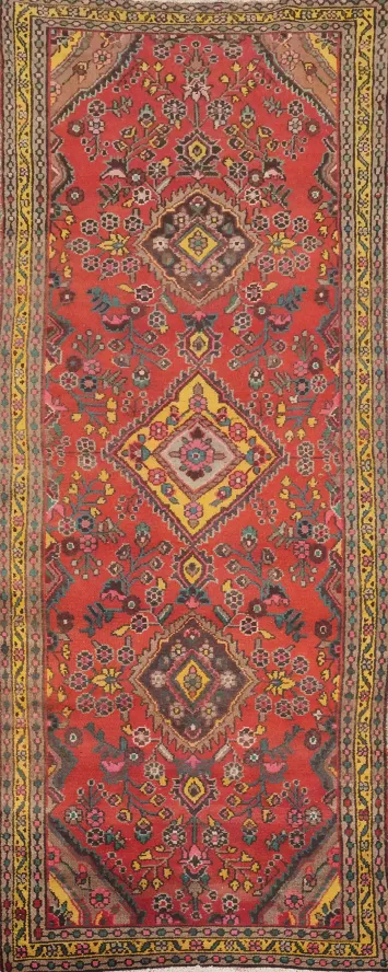 Vintage Wool Hamedan Persian Runner Rug 3x10